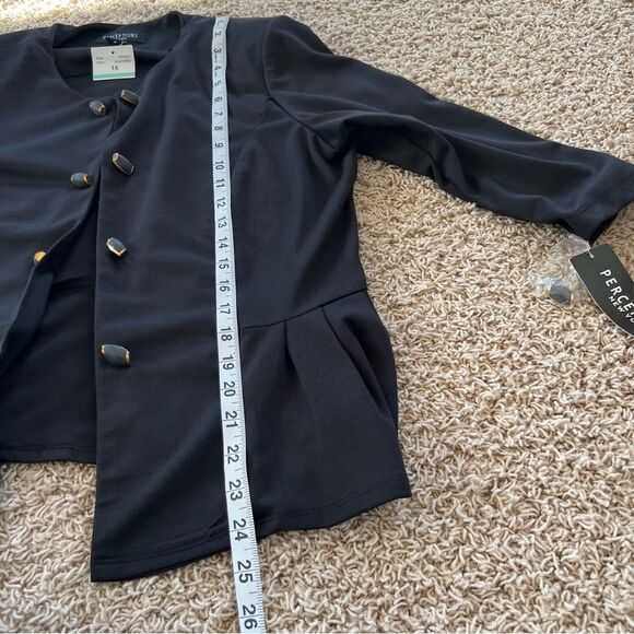 Perception NY Peplum Black Blazer Three Quarter Sleeve Jacket Blazer - Picture 13 of 13